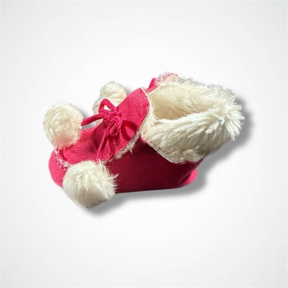 Pink Velour Booties with Fur Trim - Picture 2 of 4
